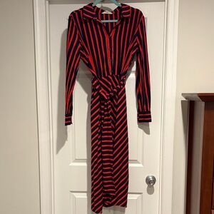 Boden Orange and Navy Striped Jersey Shirt Dress